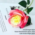 Realistic flannel artificial rose single branch with 9cm head and 50cm overall height - Flannel Rose / Rose Pink & Champagne