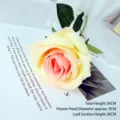 Elegant yellow and coral artificial felt rose with green leaves for home decoration - Flannel Rose / Champagne Pink