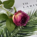 Single artificial velvet rose in oil painting style, purple pink, 52cm long stem for decor - Roses Oil Painting / Fuschia