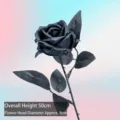 Elegant single black artificial velvet rose with 50cm stem and 8cm flower head detail - Pearl Rose / Black