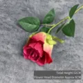 Realistic velvet artificial rose single stem for wedding home decoration, 52cm - Snow Mountain Rose / Deep Rose Red