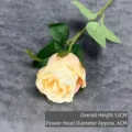 Single elegant champagne artificial rose stem with velvet touch petals, 52cm height - Snow Mountain Rose / Champagne