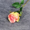 Realistic pink and yellow artificial velvet rose, 52cm stem, 6cm flower head diameter - Snow Mountain Rose / Pink