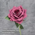Single mauve velvet artificial rose flower with 10cm head and 50cm tall green stem - Jiao Rose Style / Burgundy