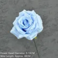 Single artificial light blue velvet rose flower for home wedding and party decoration - Diamond Rose Stem Style / Sky Blue