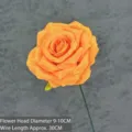 Single artificial orange velvet rose flower with long wire stem for home wedding decor - Diamond Rose Stem Style / Orange