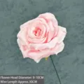 Artificial pink velvet rose flower head 9-10cm with a 30cm green wire stem detail - Diamond Rose Stem Style / Pink