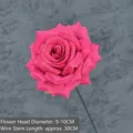 Single stem magenta velvet artificial rose with 30cm wire for wedding decor - Diamond Rose Stem Style / Deep Rose Red