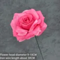 Single stem pink artificial velvet rose, 9-10cm flower head and 30cm green wire stem - Diamond Rose Stem Style / Light Rose Red