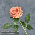 Artificial peach rose stem with velvet texture, 51cm height for wedding decor - Classic Single Rose / 7cm / Orange Pink