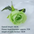 Single stem artificial velvet rose in mint green, height 48cm, head diameter 7cm - Romantic Series Single Rose / 7cm / Green