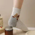 Damen kurze Socken süße Katzenkralle Stickerei grau Baumwolle Frühlingssommer Mode - Einheitsgröße / Unterteile / Beigegrau