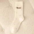 Cozy fleece-lined women winter mid-calf socks, soft thermal cute dog embroidered warm socks. - Women's 35-39 / White