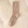 Cozy fleece thermal socks for women, cute brown winter mid-tube warm socks with dots. - Women's 35-39 / Camel