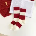 Red white striped mid-tube cotton socks for women, perfect for autumn winter daily wear. - One Size / Red Cuffs + Two Stripes