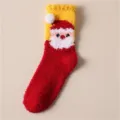 Cute Christmas fuzzy socks for women, thick warm winter coral fleece mid-tube socks. - 35-39 / Yellow-Red Santa