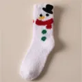 Fluffy winter coral fleece socks featuring a cute snowman design, warm and cozy for home daily wear. - 35-39 / Snowman
