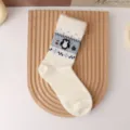 Fluffy mid-calf socks for women, cute penguin and Fair Isle pattern winter warm socks. - One Size / White Penguin