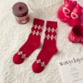 Rote Argyle-Wadenbaumwollsocken für Damen, vintage Herbst- und Winter-kuschelige Strümpfe. - Damen 35-39 / Argyle-Muster