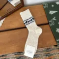 Vintage Christmas Reindeer Knit Socks Warm Winter Wool Blend Crew Socks Retro Style Cozy Gift - One Size / Creamy Blue