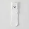 Cityboy Men White Crew Socks Thick Knit Camping Style Cotton Socks with Printed Lettering - White