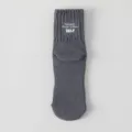 Men solid dark grey crew socks with letter print, thick knit retro style streetwear cotton socks. - Dark Gray