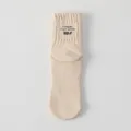Japanese style men's cotton mid-tube socks, thick thread beige casual socks with letter print. - Apricot