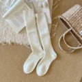 Calcetines largos de lana gruesa para mujer, retro acanalados cómodos de invierno hasta la rodilla. - Talla única / Blanco Leche