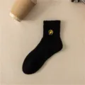 Men's black crew socks with yellow embroidered lightning design, comfortable cotton sports. - One Size / Black