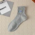 Men grey mid tube cotton socks with letter embroidery casual breathable athletic streetwear style. - One Size / Gray
