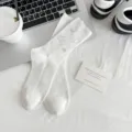 White cotton mid-tube socks with sparkling rhinestone stars, stylish and comfortable. - One Size / White