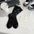Black rhinestone star mid tube cotton socks women fashion casual winter daily wear - One Size / Black