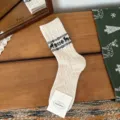 Nordic Christmas Deer Knit Socks Off-White Vintage Winter Warm Wool Blend Stockings - One Size / Cream Gray