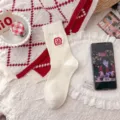 Bequeme Baumwollsocken für Damen mit rotem gestickten Glücksmotiv im casual Mid-Tube-Stil. - Damen EU 34-40 / Fa (Grüner Drache)