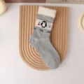 Cute plush cuff winter socks for women featuring a cozy penguin and fair isle knit pattern. - One Size / Penguin Light Grey
