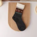 Winter women plush cuff mid tube socks cozy fair isle reindeer knit hosiery casual warm socks - One Size / Dark Gray Reindeer