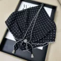 Retro black white polka dot triangle scarf breathable summer headwear fashion chic shawl - Multi-Functional Triangle Scarf with Lettuce Edge - 03