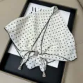 White polka dot triangular scarf with beaded tassels, retro style summer headwear and shawl. - Multi-Functional Triangle Scarf with Lettuce Edge - 04