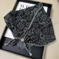 Vintage black and white paisley bandana headscarf with delicate lace trim and beaded ties. - Lettuce Edge Multifunctional Triangle Scarf - 07