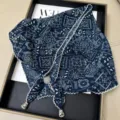 Retro navy blue paisley triangle scarf with white lace trim and beaded fringe for summer. - Lettuce Edge Multifunctional Triangle Scarf - 09