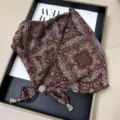 Brown paisley triangle scarf with beaded lace edge, retro ethnic hair accessory for summer. - Lettuce Edge Multifunctional Triangle Scarf - 11
