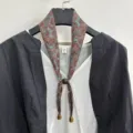 Ins stijl verstelbare smalle zijden sjaal met kralen, retro paisley halsdoek voor vrouwen. - Blauw Bruin Paisley