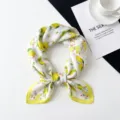 Women silk square scarf 70cm elegant lemon floral print fashion neckerchief summer shawl - Lemon Floral