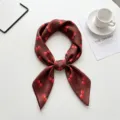 Brown cherry print silk square scarf, elegant neckerchief for women, chic fashion accessory. - Dark Brown Cherry