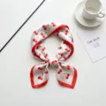 Chic women square silk scarf with elegant red cherry print, versatile fashion accessory. - Red And White Cherry
