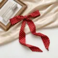 Rode stippen smalle sjaal vrouwen schattige haarband strik halsdoek zijden lint - Wijnrood