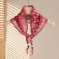 Bohemian vintage bloemen kleine sjaal rode halsdoek vrouwen elegante linnen hoofddoek - Bloem Rood