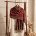Women winter warm long paisley jacquard scarf retro tassel shawl vintage cozy wrap drape - Wine Red
