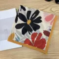 Pañuelo cuadrado floral de pintura al óleo moda mujer verano delgado algodón seda bufanda - Pañuelo Cuadrado de Algodón 58*58Y / Gran Hoja Roja Borde Amarillo Negruzco