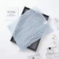 Light blue silk scarf for women, spring summer long tassel shawl, elegant fashion draping accessory. - 3-Layer Dip-Dye Silk - Light Blue